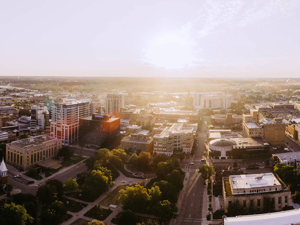 aerial view of downtown Kalamazoo