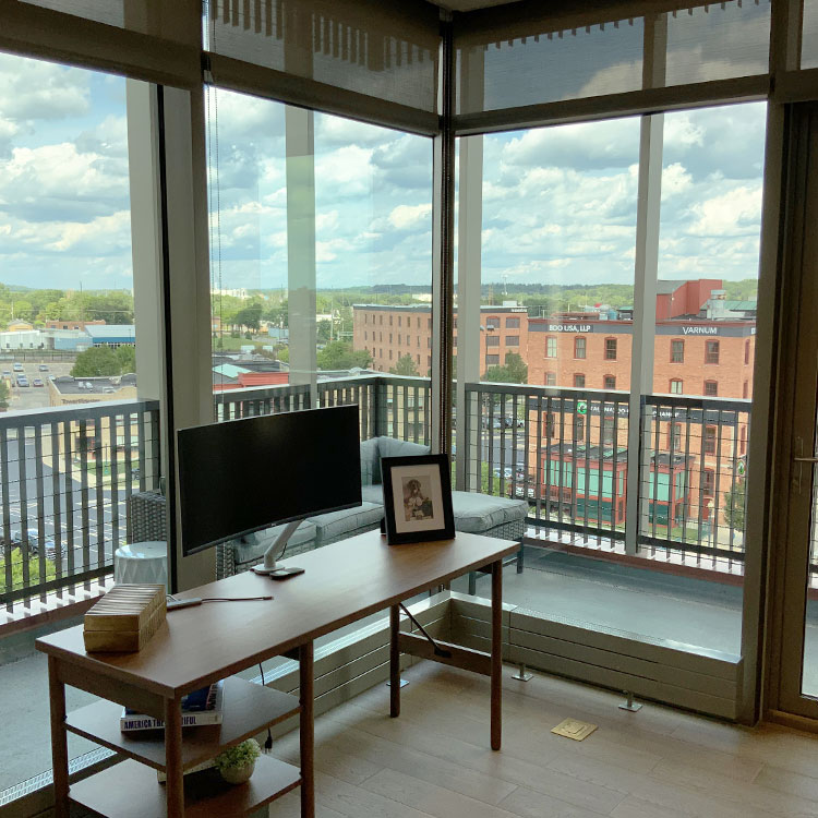 View of the private balcony at 180 East Water Street